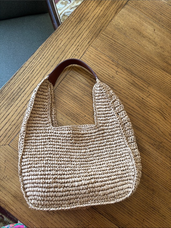 J. Crew Handbags - J. Crew Natural Straw Shoulder Bag with Brown Handle